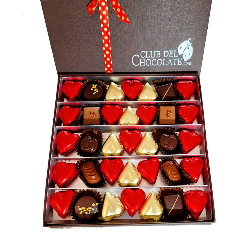 Caja regalo San Valentin, chocolates, cava